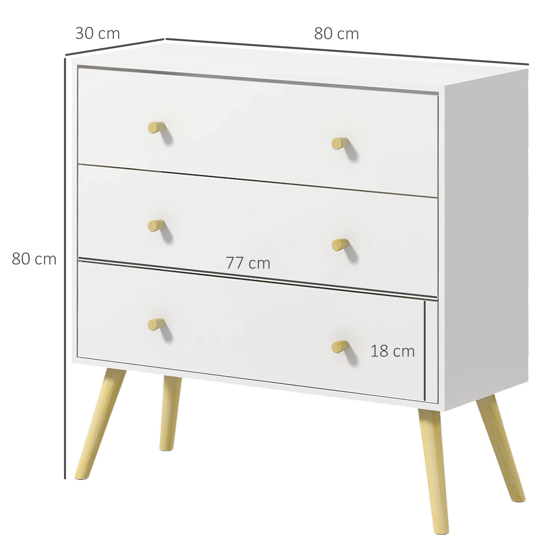 HOMCOM Elegant 3-Drawer White Dresser with Wooden Legs for Stylish Bedroom Storage - ALL4U RETAILER LTD