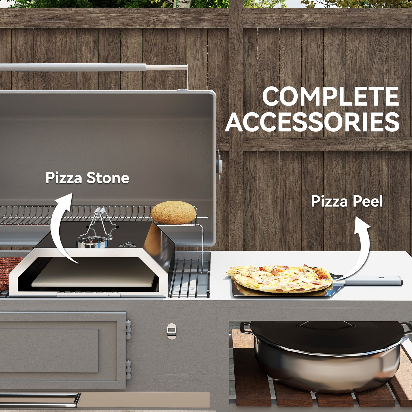 Outsunny 8 Inch Portable Stainless Steel BBQ Grill Top Pizza Oven With Built In Thermometer And Viewing Window