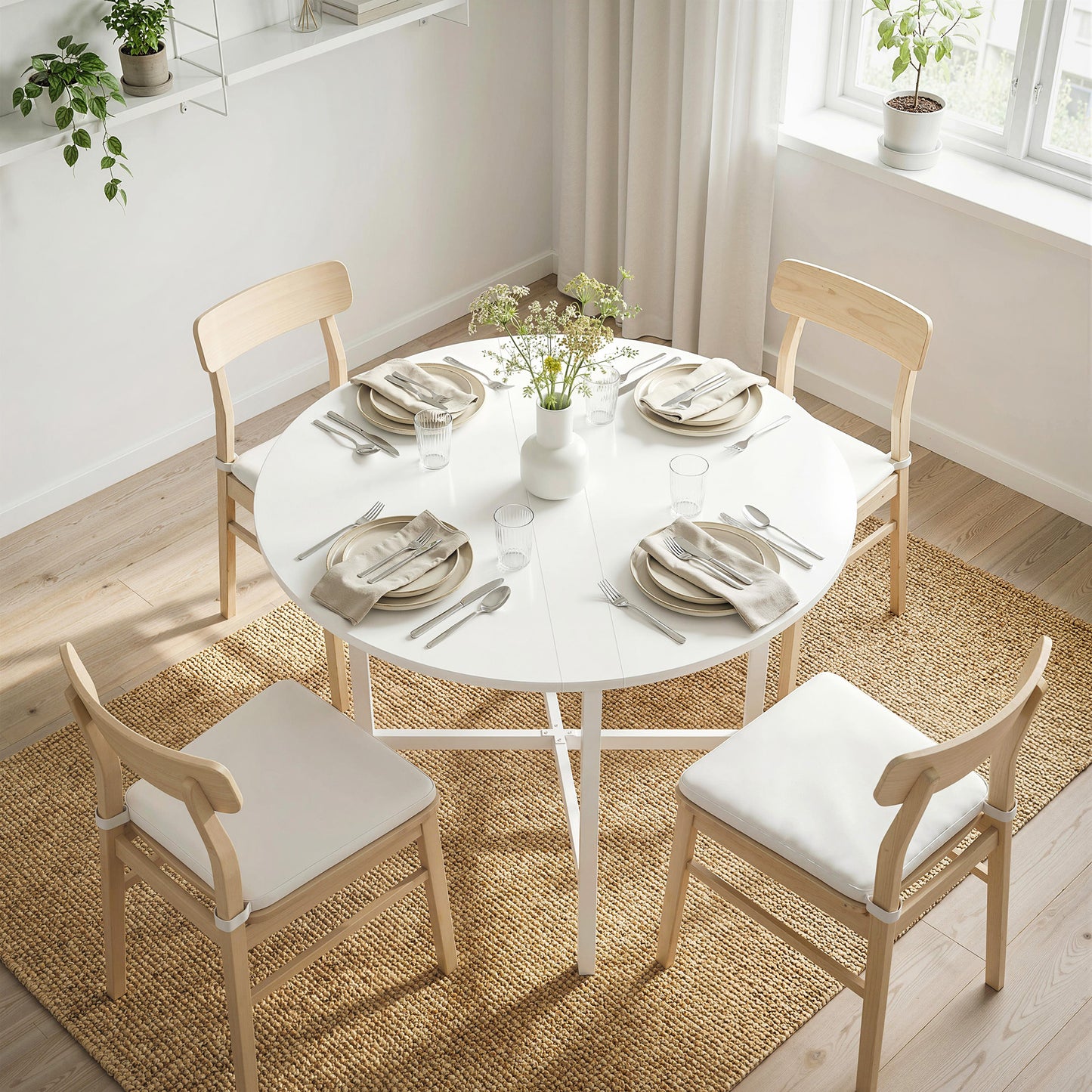 HOMCOM Collapsible Drop Leaf Table Folding Dining Table For Small Spaces Extendable Kitchen Table With Steel Frame White
