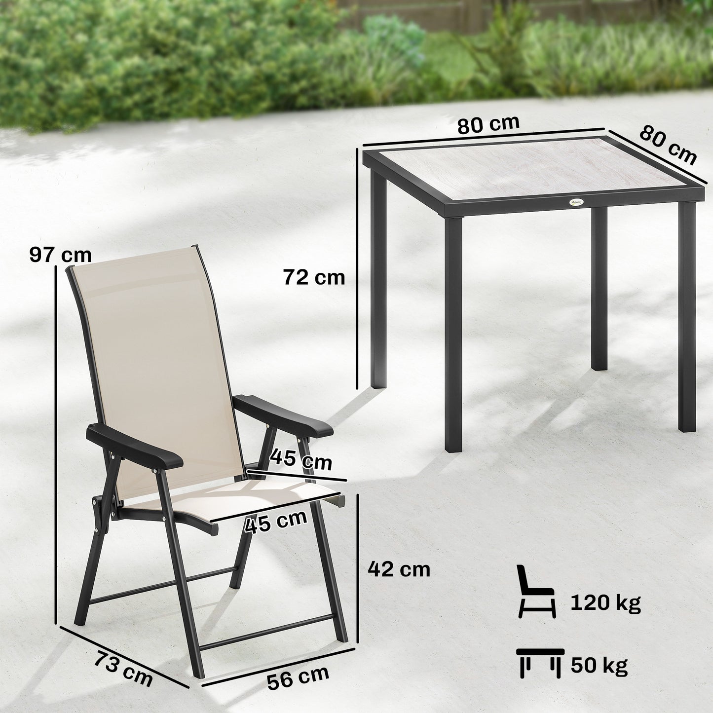 Outsunny 5 Piece Outdoor Dining Set for 4 with Square Table and Folding Chairs in Brown