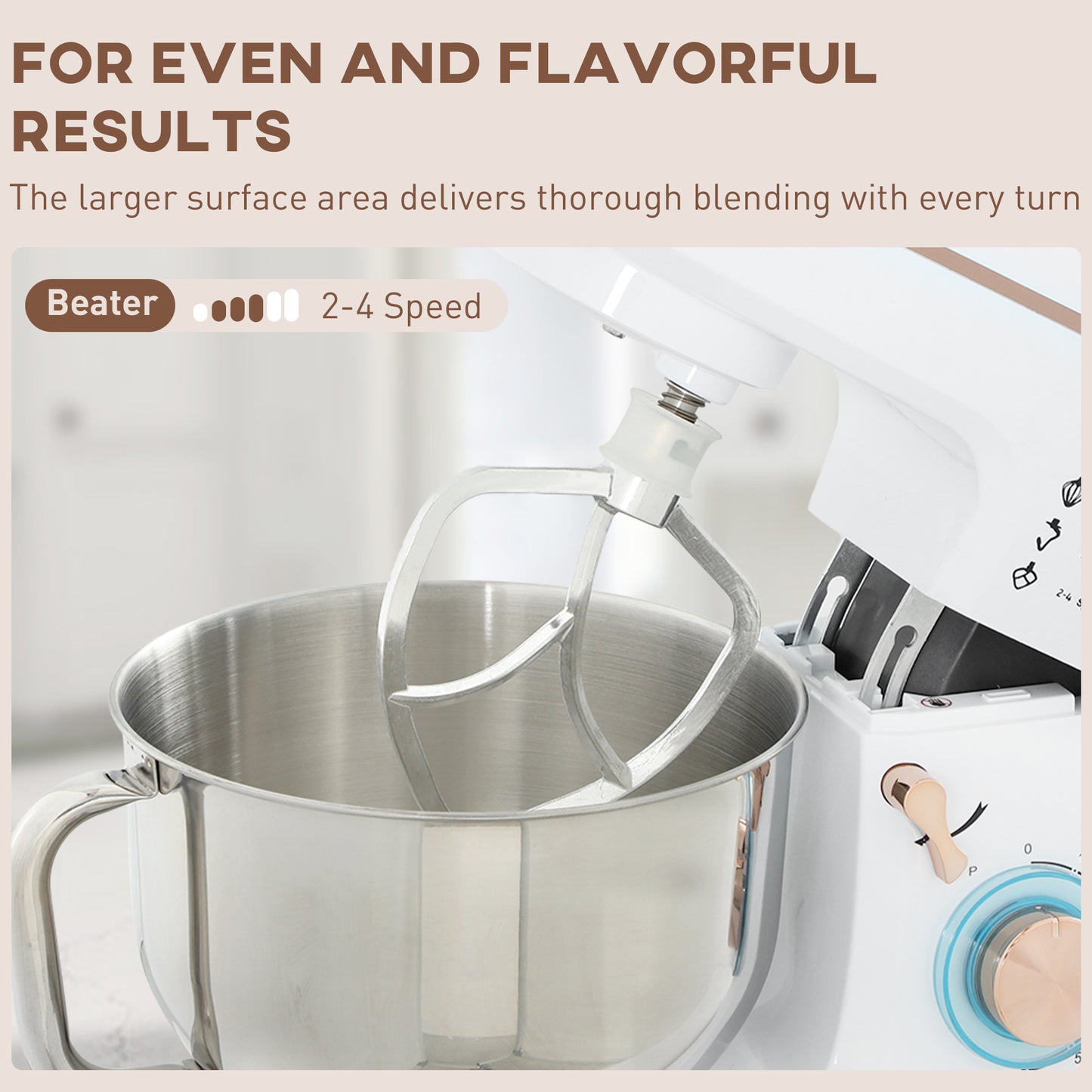 HOMCOM Stand Mixer 1400W Six Speed Pulse 5L Stainless Steel Bowl With Dough Hook Whisk Splash Guard Tilt Head