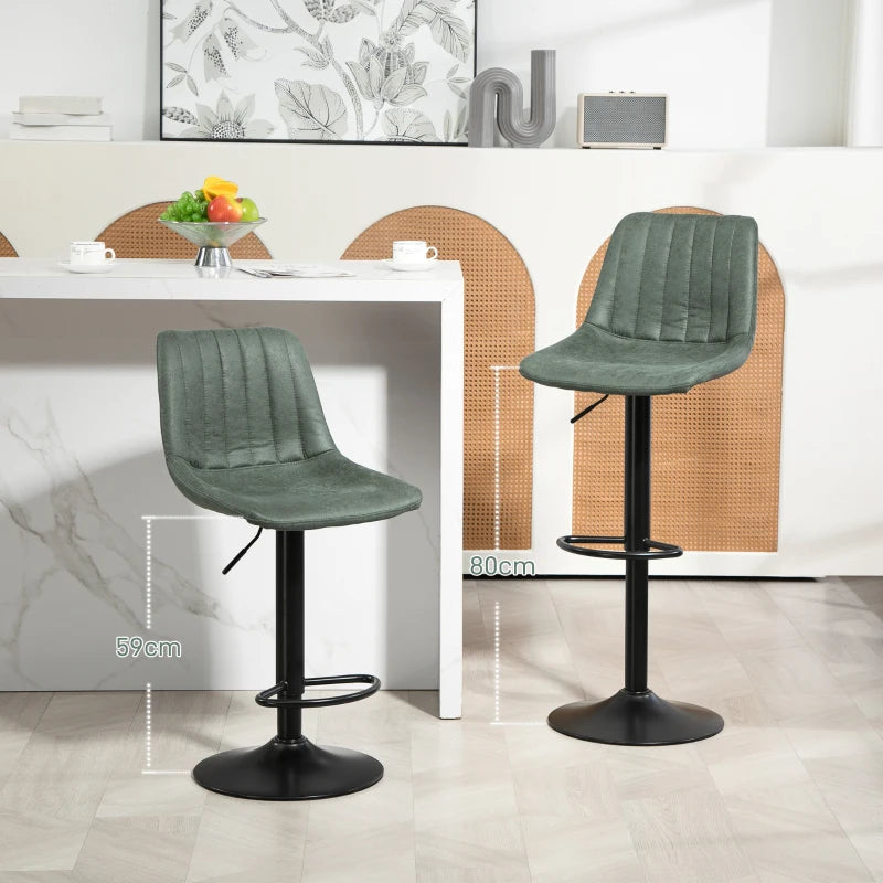 HOMCOM Set of 2 Retro Green Tub Bar Stools with Padded Seats and Swivel Function - ALL4U RETAILER LTD