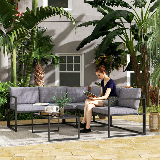 Outsunny L Shaped Garden Furniture Set With Cushions Three Piece Outdoor Patio Sofa Loveseat And Coffee Table In Grey