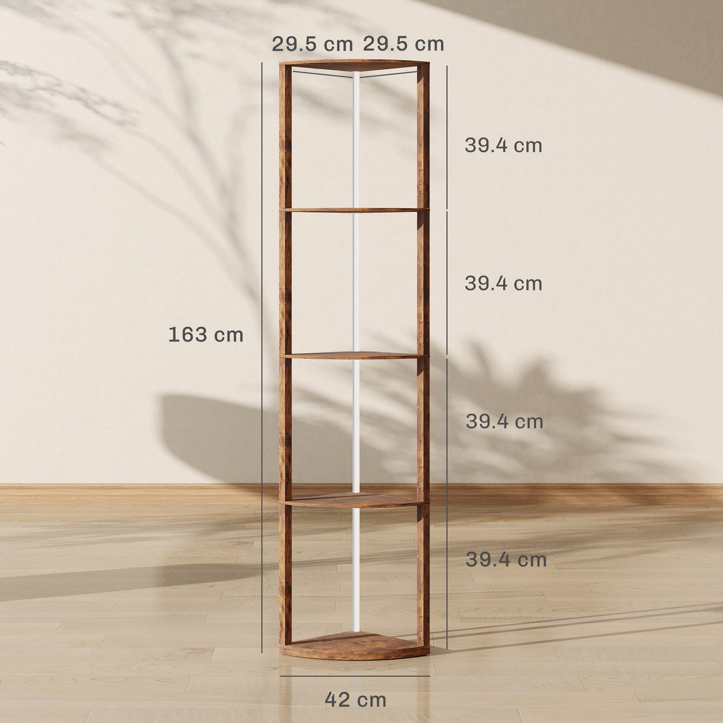 HOMCOM RGB Standing Lamp With Shelves Multi Tier LED Floor Lamp With RGB Lighting Modes Rustic Brown