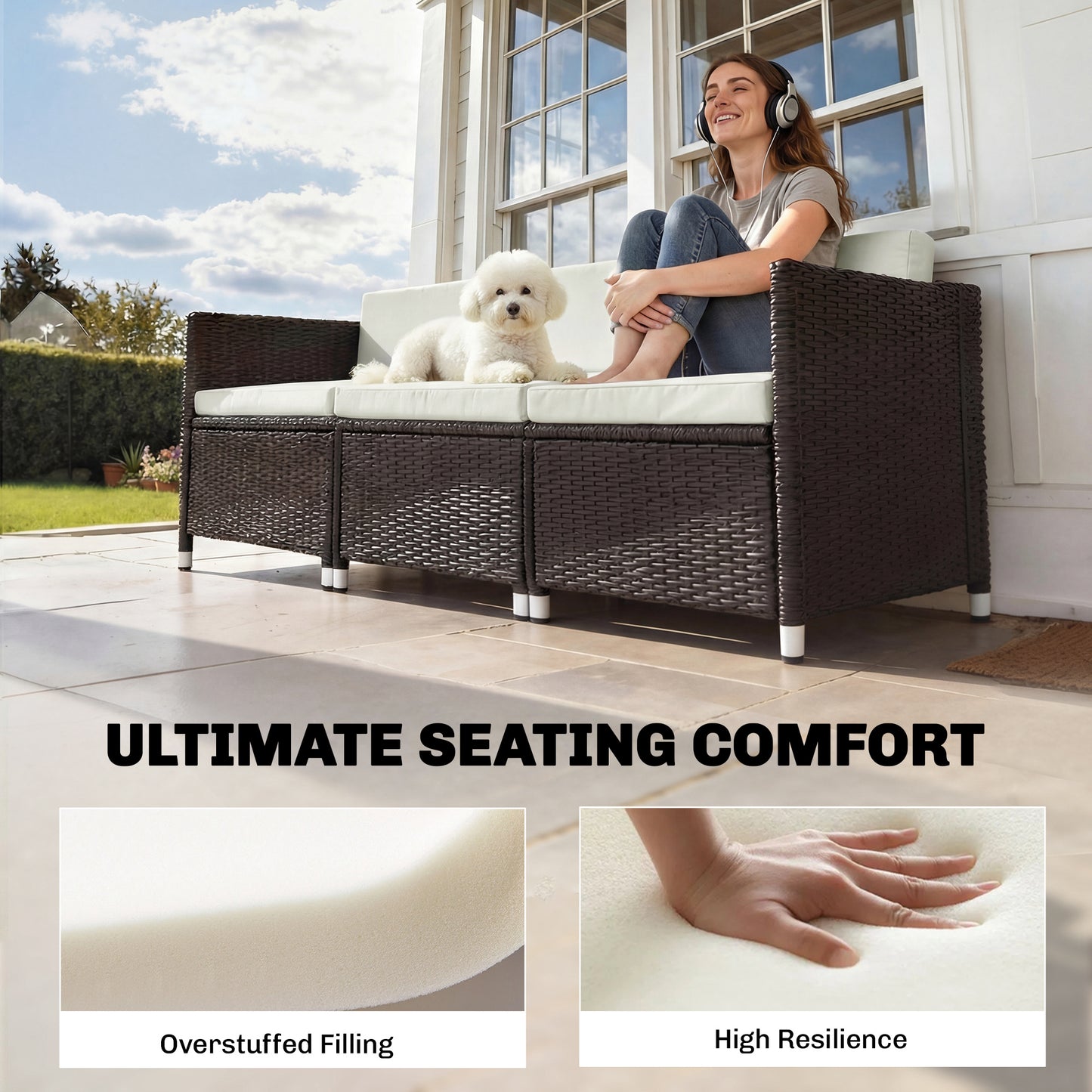Outsunny 7 Piece Patio Cushions For Outdoor Loveseat With Removable Covers 60x60 cm Cream For Rattan Furniture