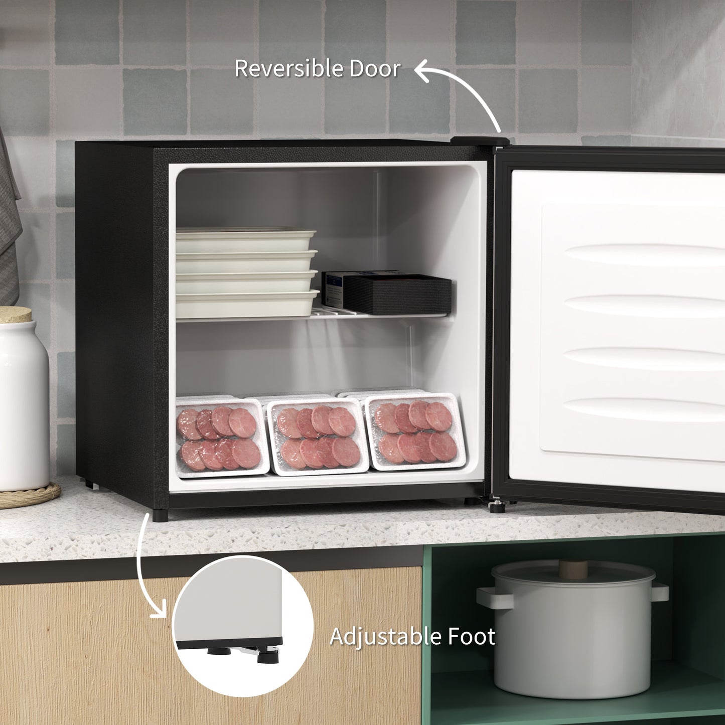 HOMCOM 35L Mini Freezer With Temperature Range Minus 24 To Minus 14 Degrees Celsius Silver Tone Countertop Space Saver