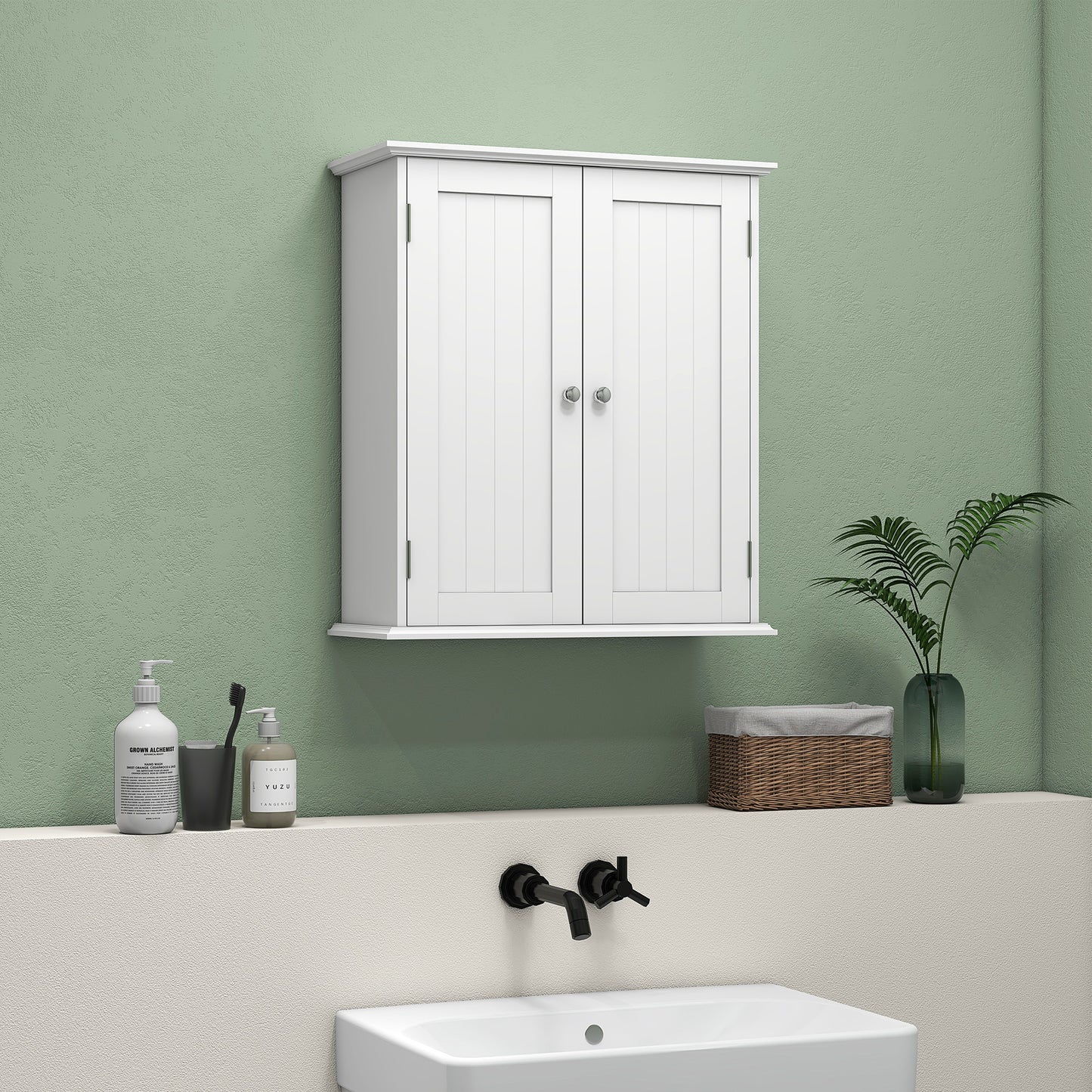 HOMCOM White Wall Mounted Bathroom Cabinet, 3 Tier Storage with Adjustable Shelf for Space Saving Organization