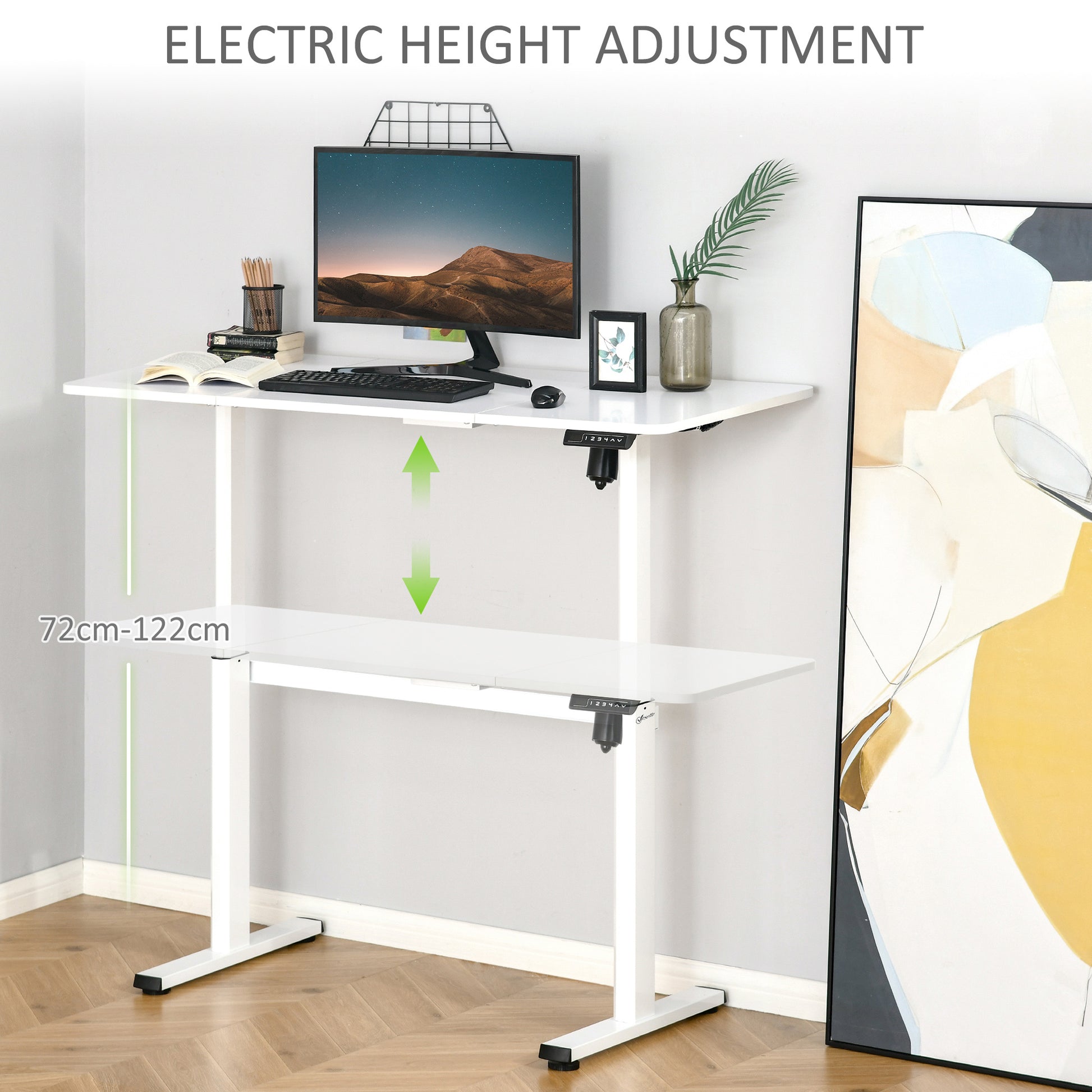 Vinsetto Electric Adjustable Stand-Up Desk with Large Surface, Motorized Height Control for Home Office, White - ALL4U RETAILER LTD