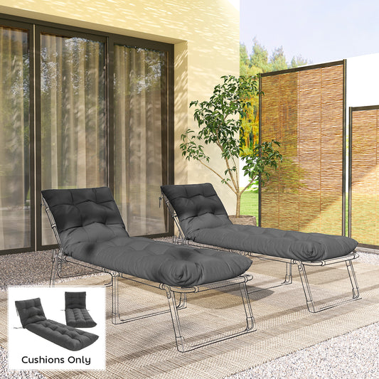 Outsunny Sun Lounger Cushions 2 Pack Replacement Pads With Ties Dark Grey For Garden Lounge Chairs