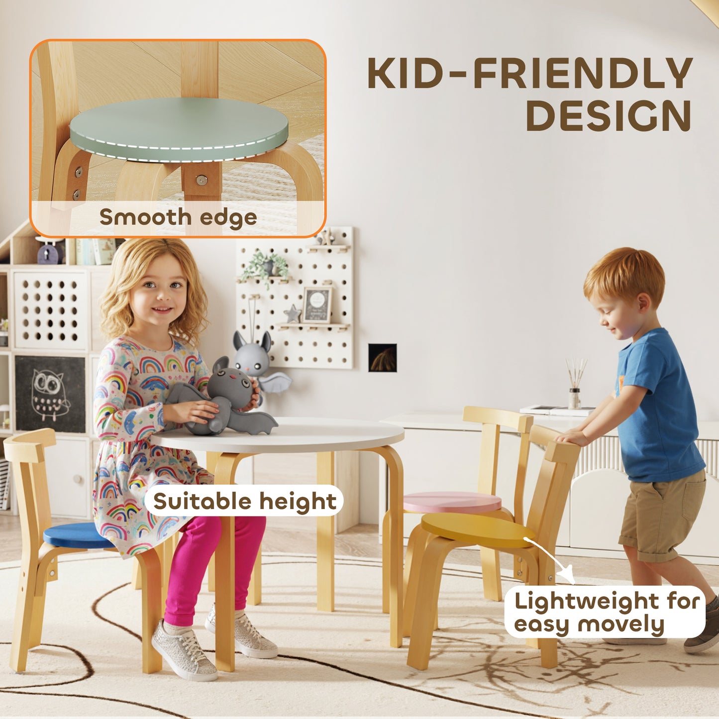 AIYAPLAY 5 Piece Kids Table and Chairs Set Toddler Table and Chairs Set for Nursery Playroom Classroom Ages 3 to 8