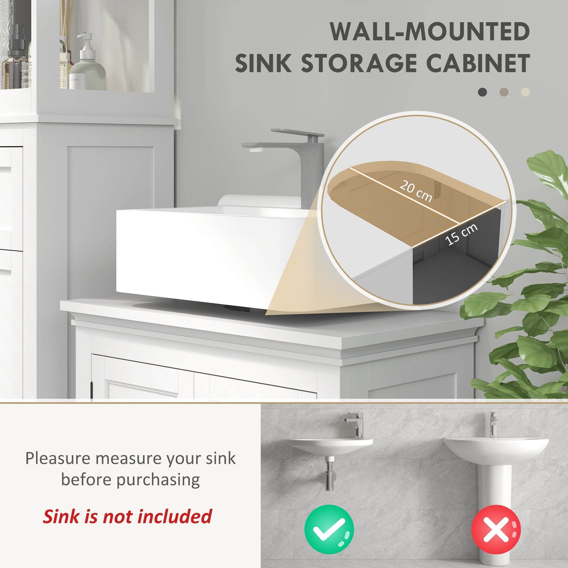 HOMCOM 60cm Under Sink Storage Cabinet with Adjustable Shelves - White Finish - ALL4U RETAILER LTD