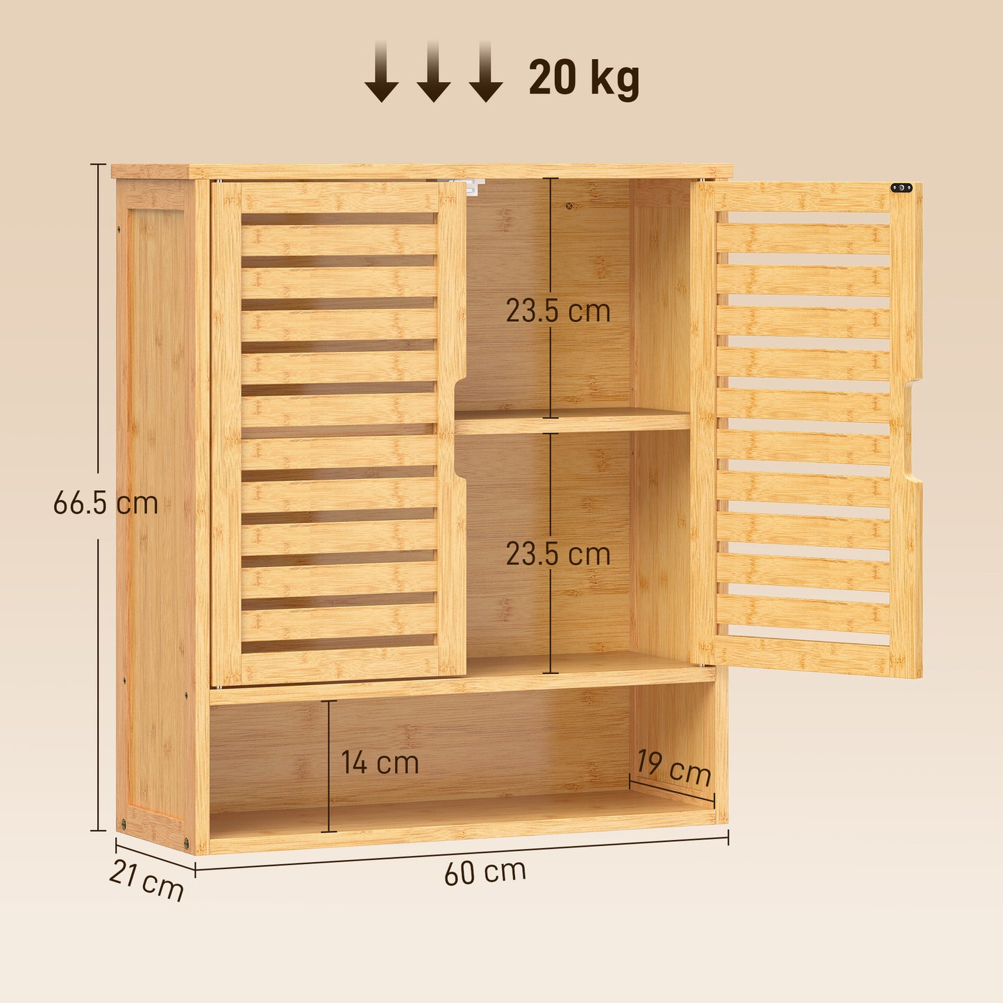 HOMCOM Bathroom Wall Cabinet Wall Mounted With 2 Louvered Doors Open Shelf And Adjustable Shelf Storage