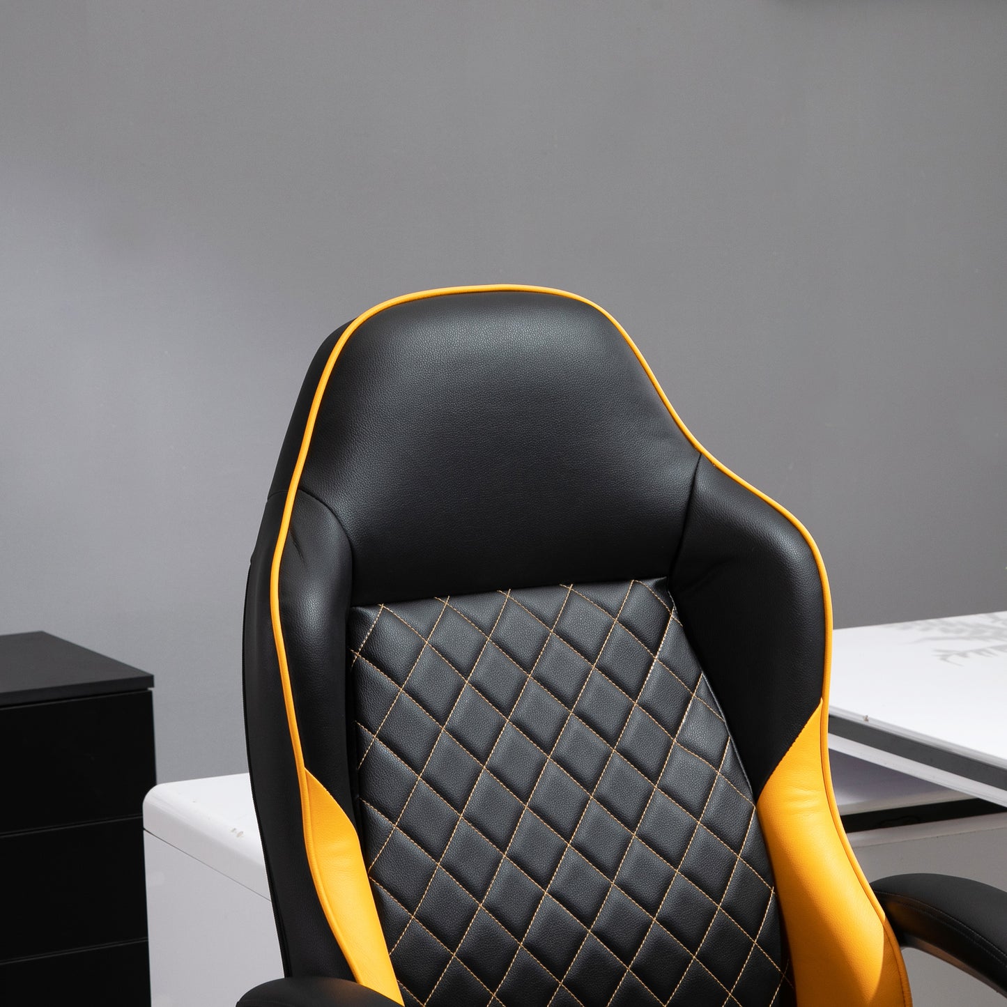 HOMCOM Ergonomic High-Back Rocking Desk Chair in Black and Orange Faux Leather - ALL4U RETAILER LTD