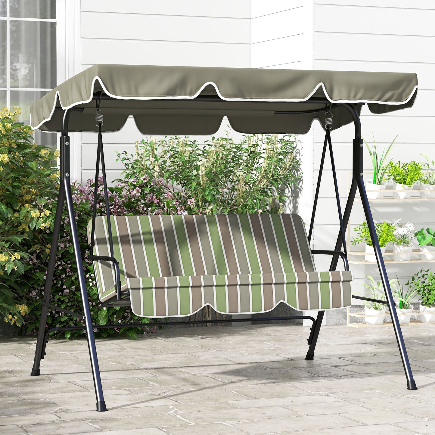 Outsunny Three Seater Garden Swing Chair With Adjustable Canopy And Padded Seat For Outdoor Patio Green