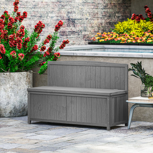 Outsunny Wood Storage Bench For Patio And Garden Furniture Grey Weatherproof Fir Wood With Underseat Storage
