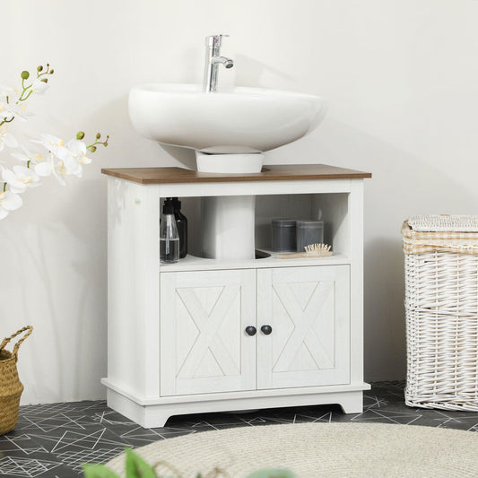 Kleankin Under Sink Bathroom Vanity Unit 60x30x60cm White - ALL4U RETAILER LTD
