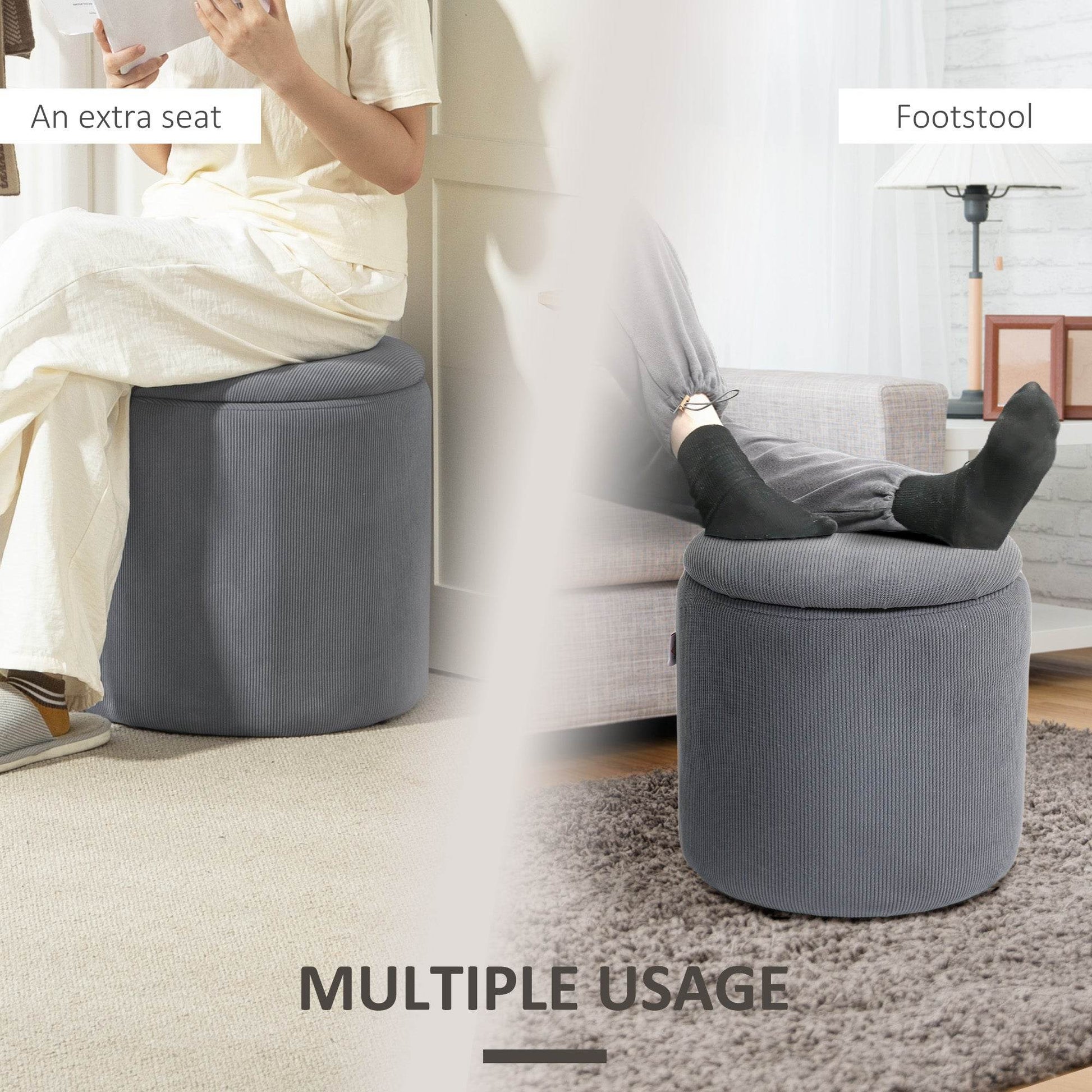 HOMCOM Stylish Nesting Storage Ottomans with Cushioned Tops - Light Grey - ALL4U RETAILER LTD