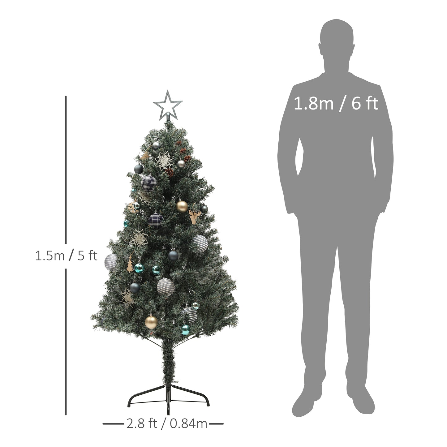 HOMCOM 5ft LED-Decorated Christmas Tree with Remote and Steel Base