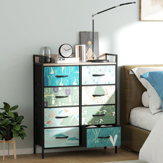 HOMCOM 8 Drawer Fabric Chest Of Drawers In Blue With Removable Foldable Drawers And Patterned Panels