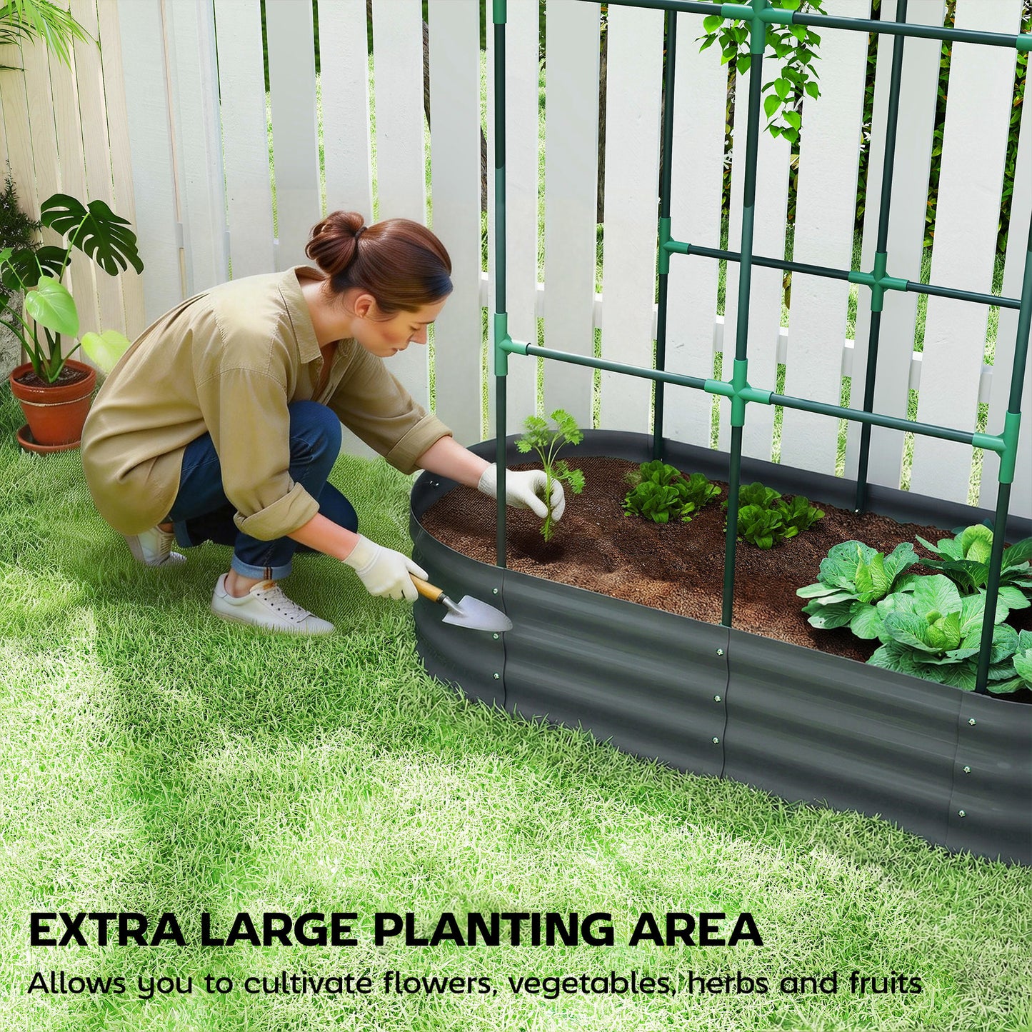 Outsunny Galvanised Raised Garden Bed With Arched Trellis 4 X 2 X 4.6 Ft Open Bottom Metal Planter Dark Grey