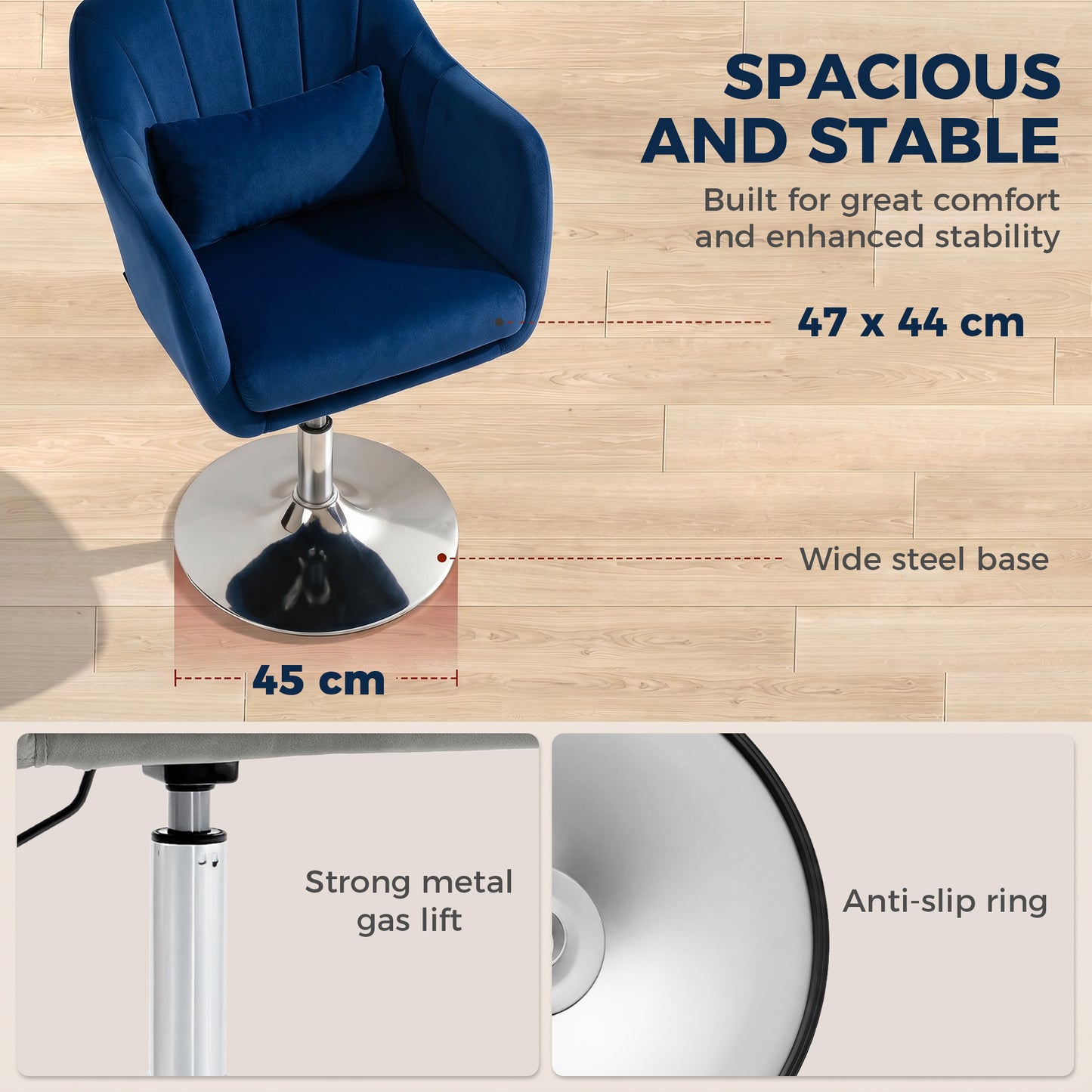 HOMCOM Retro Velvet Swivel Tub Chair With Steel Frame Cushioned Seat In Dark Blue