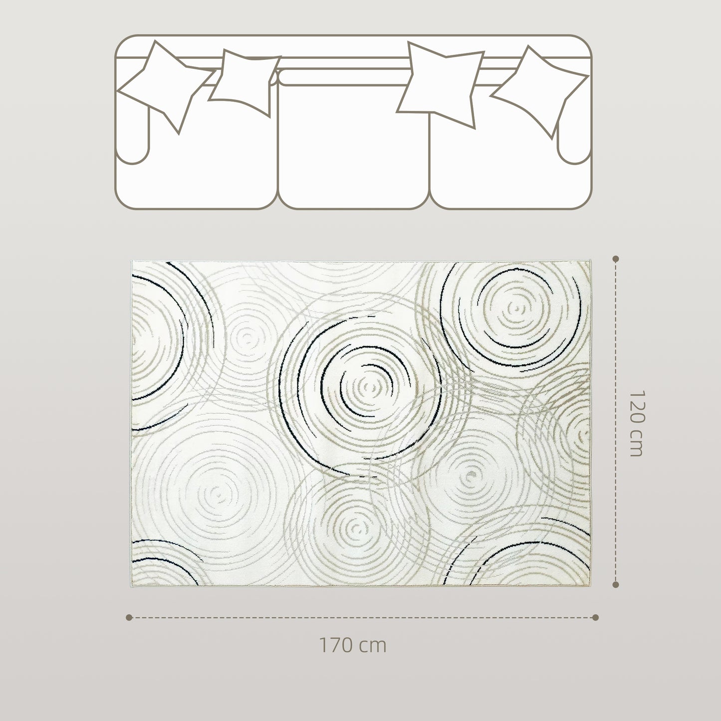 HOMCOM Modern Area Rug Swirl Pattern Machine Washable Allergy Friendly Floor Carpet 170 X 120 Cm Cream White
