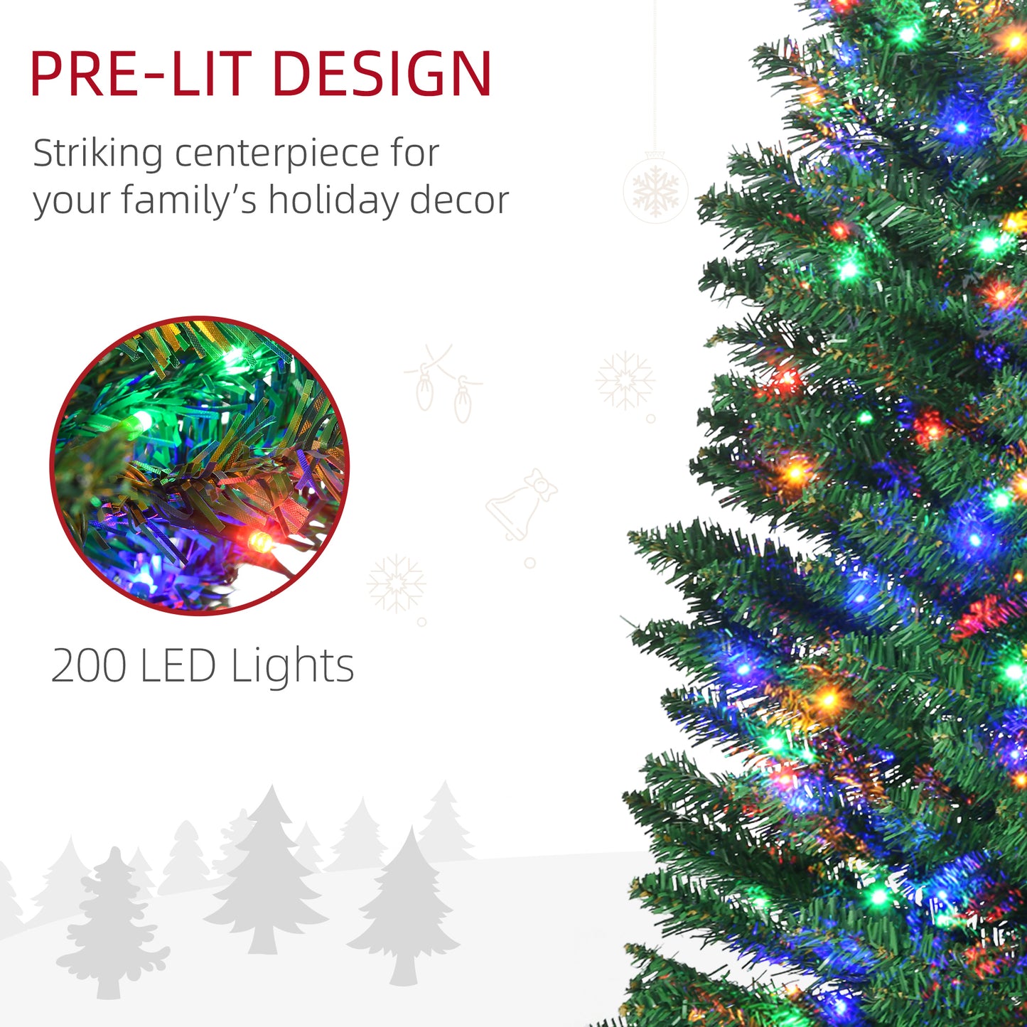 HOMCOM 7.5' Pre-lit Pencil Christmas Tree with LED Lights - ALL4U RETAILER LTD