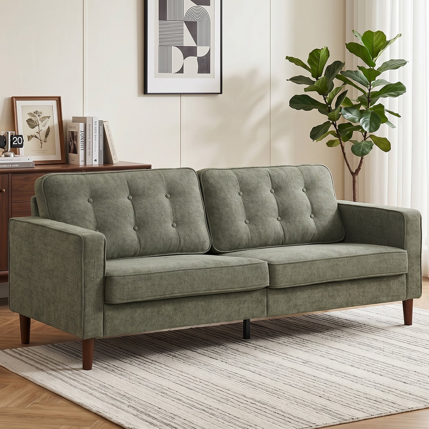 HOMCOM 3 Seater Sofa Button Tufted Velvet Couch With Wood Legs For Living Room Green