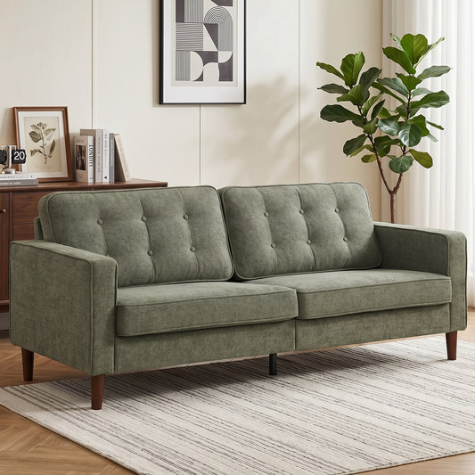 HOMCOM green velvet 3-seater sofa with button-tufted back and armrests, wood legs