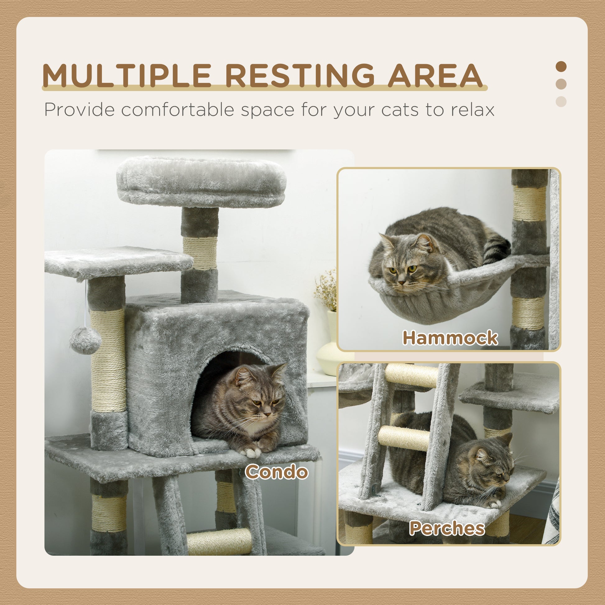 PawHut 132cm Grey Multi-Tier Cat Tree with Scratching Post, Hammock, and Playhouse - ALL4U RETAILER LTD