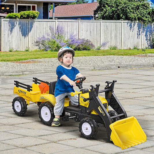 HOMCOM Pedal Go Kart Ride on Excavator Wheels Tyres Kids Children -Yellow - ALL4U RETAILER LTD