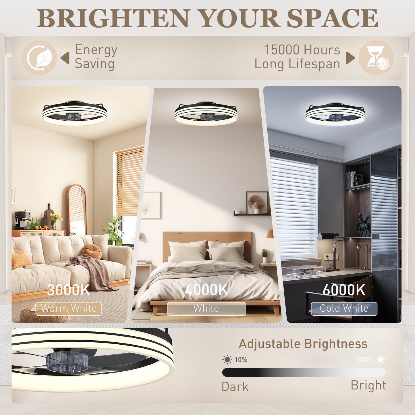 HOMCOM 50cm LED Ceiling Fan With Light, Remote And App Control, 3 Colour Temperatures, 6 Speeds, Black