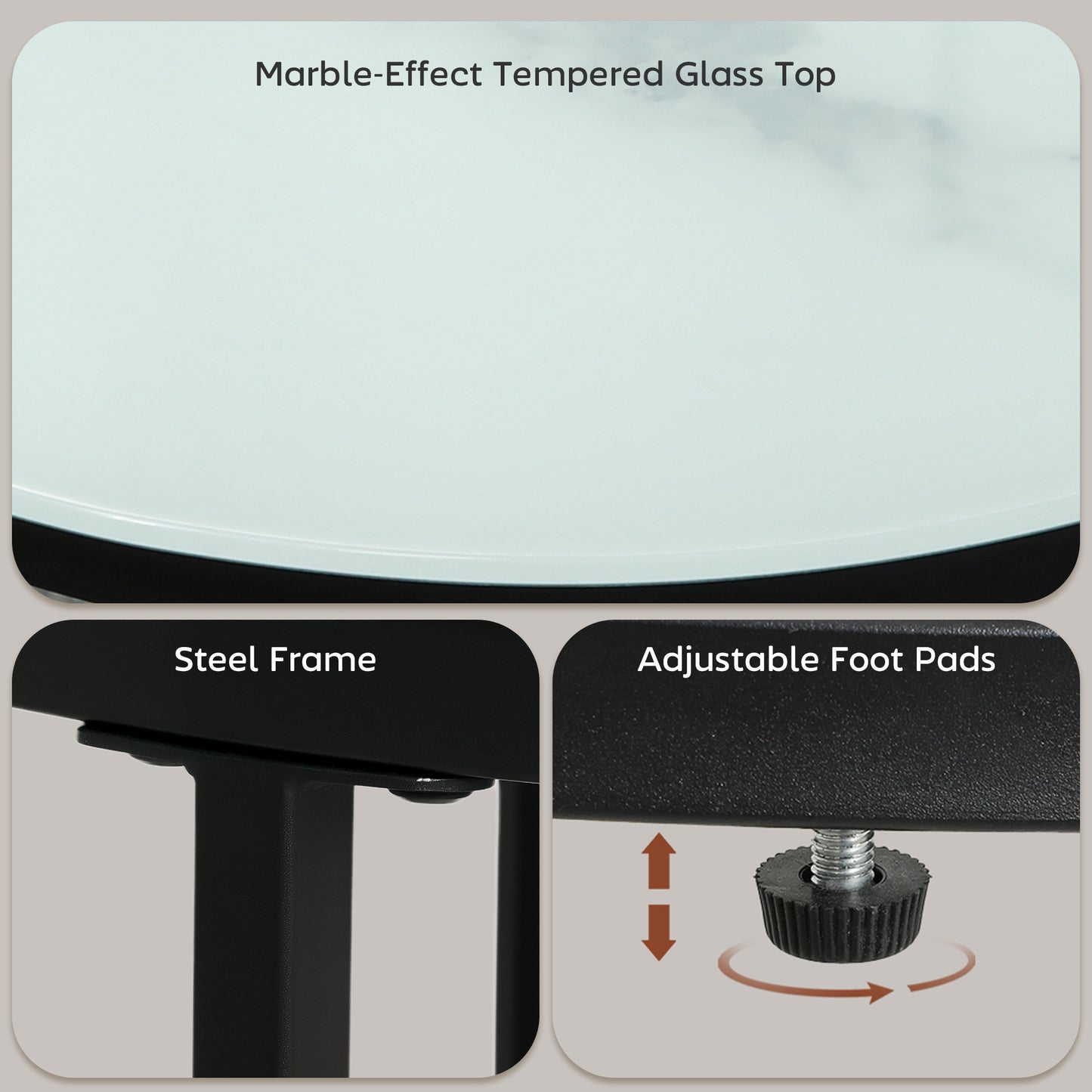 HOMCOM Glass Coffee Table Set Of 2 Nesting Tables With Marble Effect Tempered Glass Tabletops And White Steel Frame