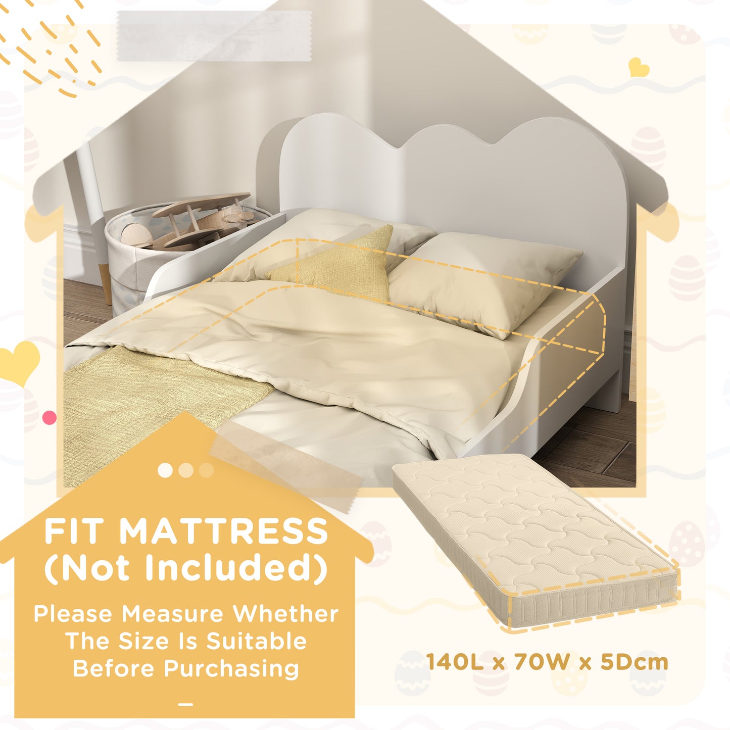 AIYAPLAY Cloud Themed Toddler Bed Frame With Safety Rails And Low Height For Easy Transition For Kids