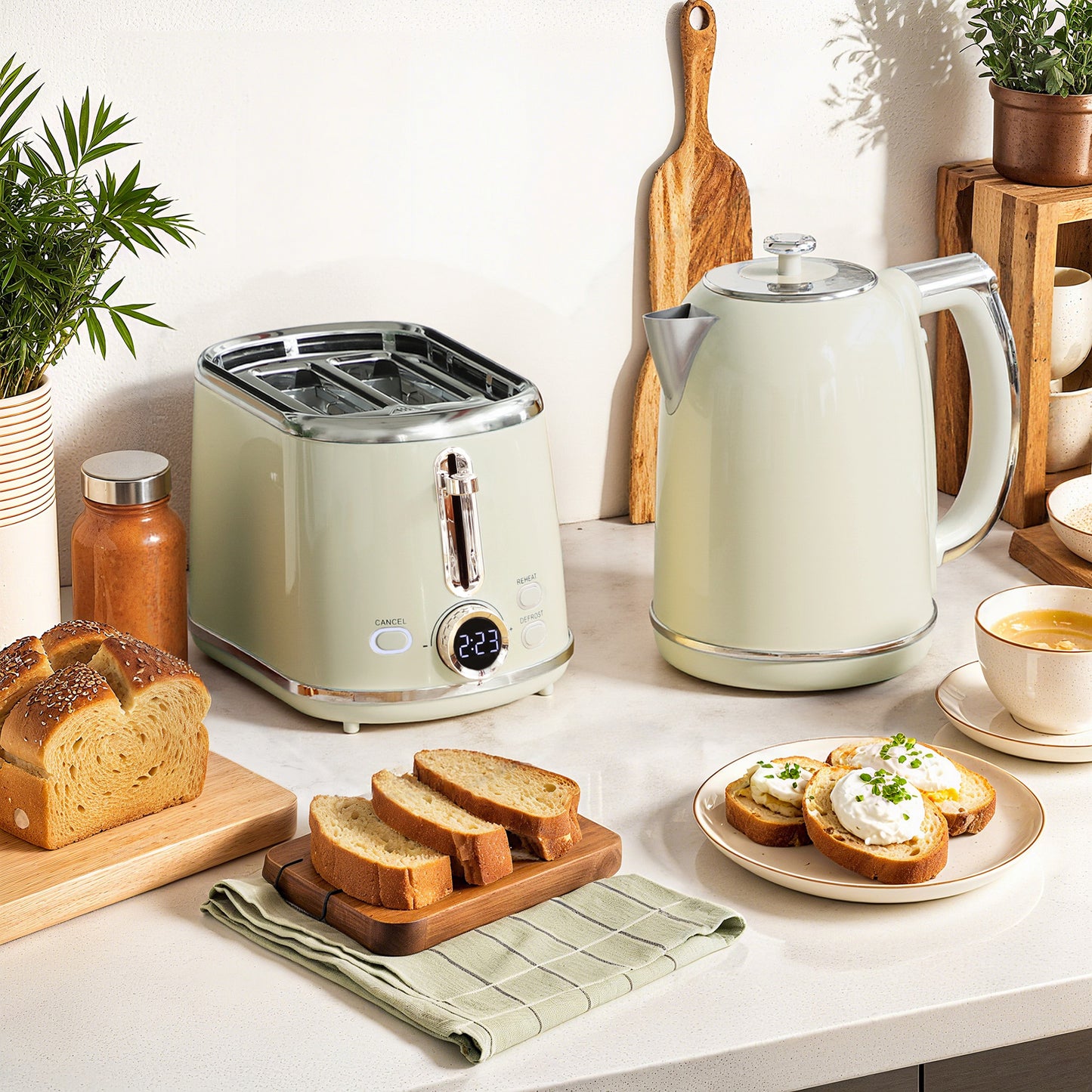 HOMCOM Polished Retro 40-100 C Kettle And Toaster Set Grey With Temperature Control And Memory Function