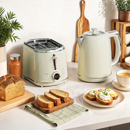 HOMCOM Polished Retro 40-100 C Kettle And Toaster Set Grey With Temperature Control And Memory Function