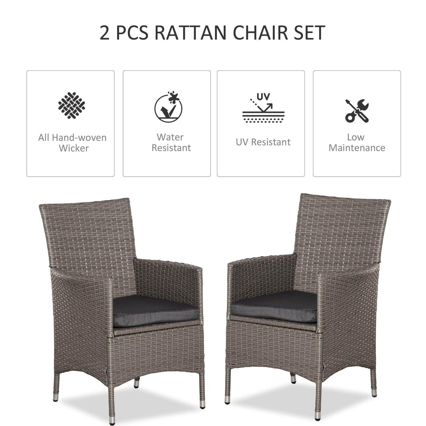 Outsunny 2-Seater Rattan Patio Chair - Grey - ALL4U RETAILER LTD