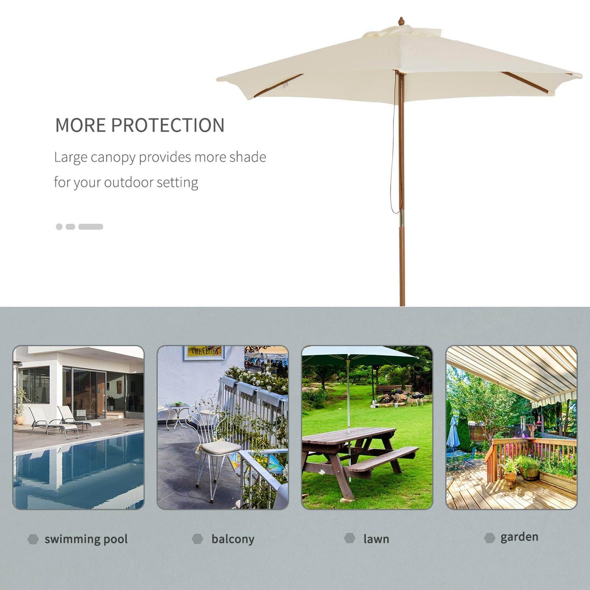 Beige wooden garden parasol by ALL4U RETAILER LTD, ideal for pool, balcony, lawn, or garden.