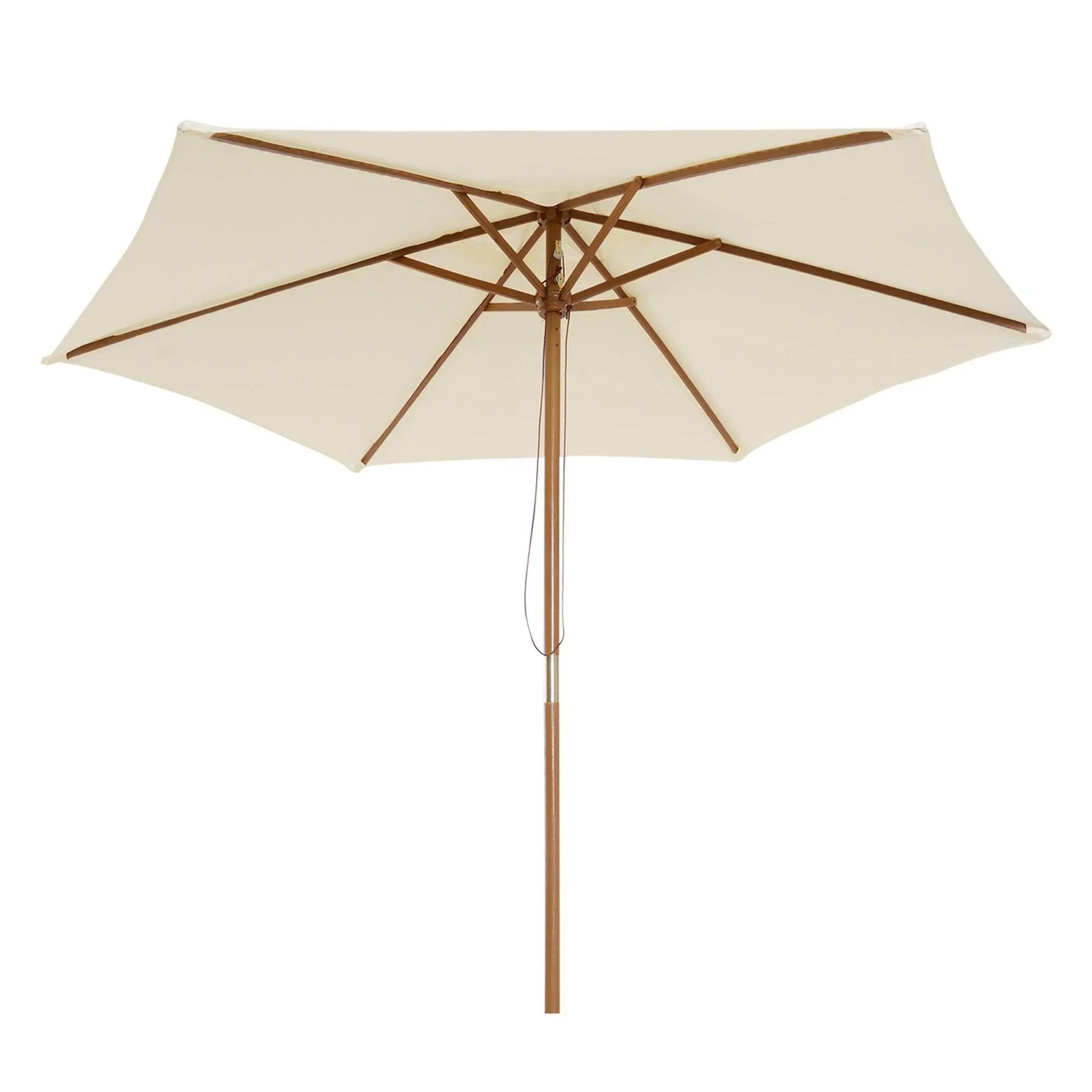 Beige wooden garden parasol with natural wooden frame, outdoor home decor by ALL4U RETAILER LTD
