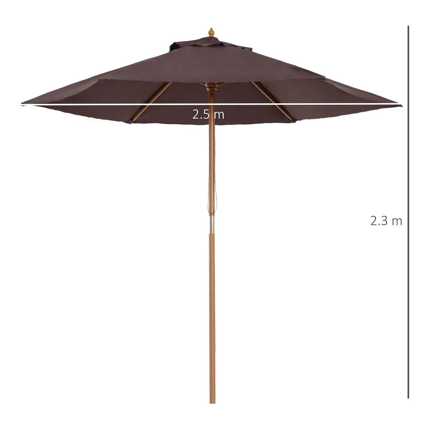 Outsunny 2.5m wooden garden parasol in coffee color, 2.5m wide and 2.3m high, home and garden shade