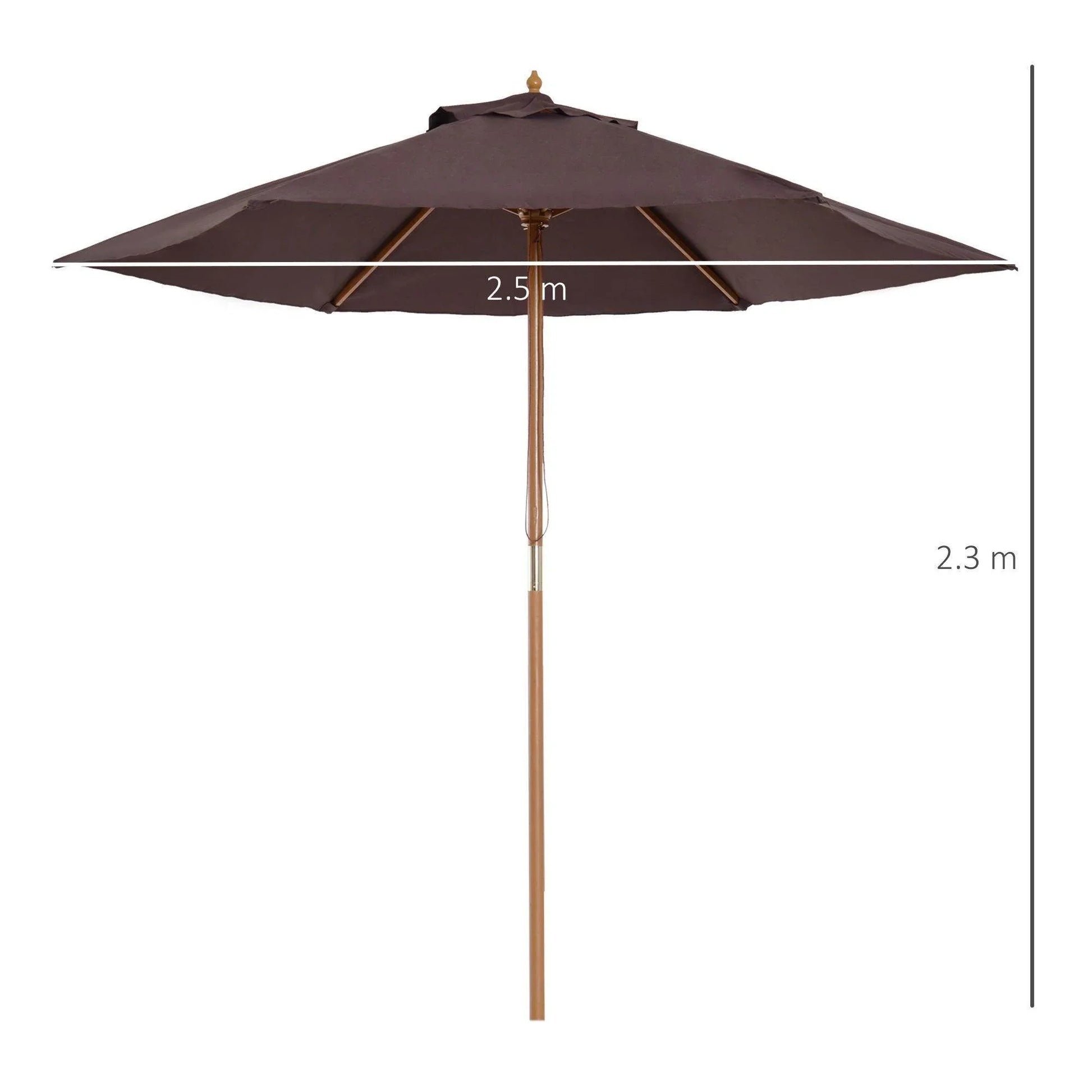 Outsunny 2.5m wooden garden parasol in coffee color, 2.5m wide and 2.3m high, home and garden shade