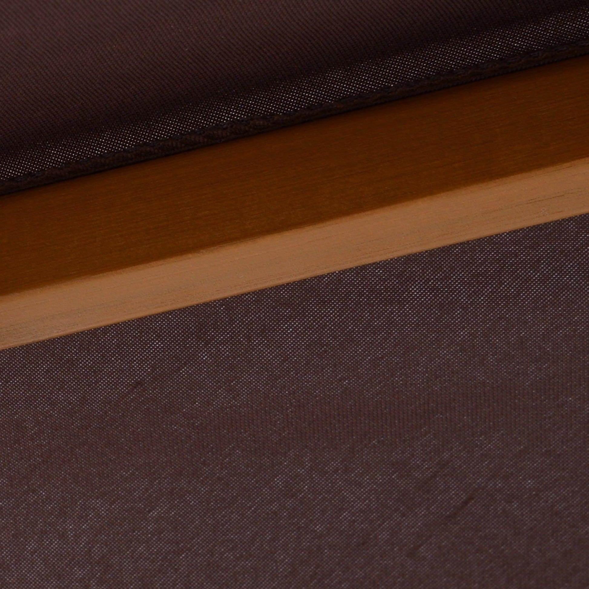 Close-up of brown fabric and wooden frame from a garden parasol, home and garden product
