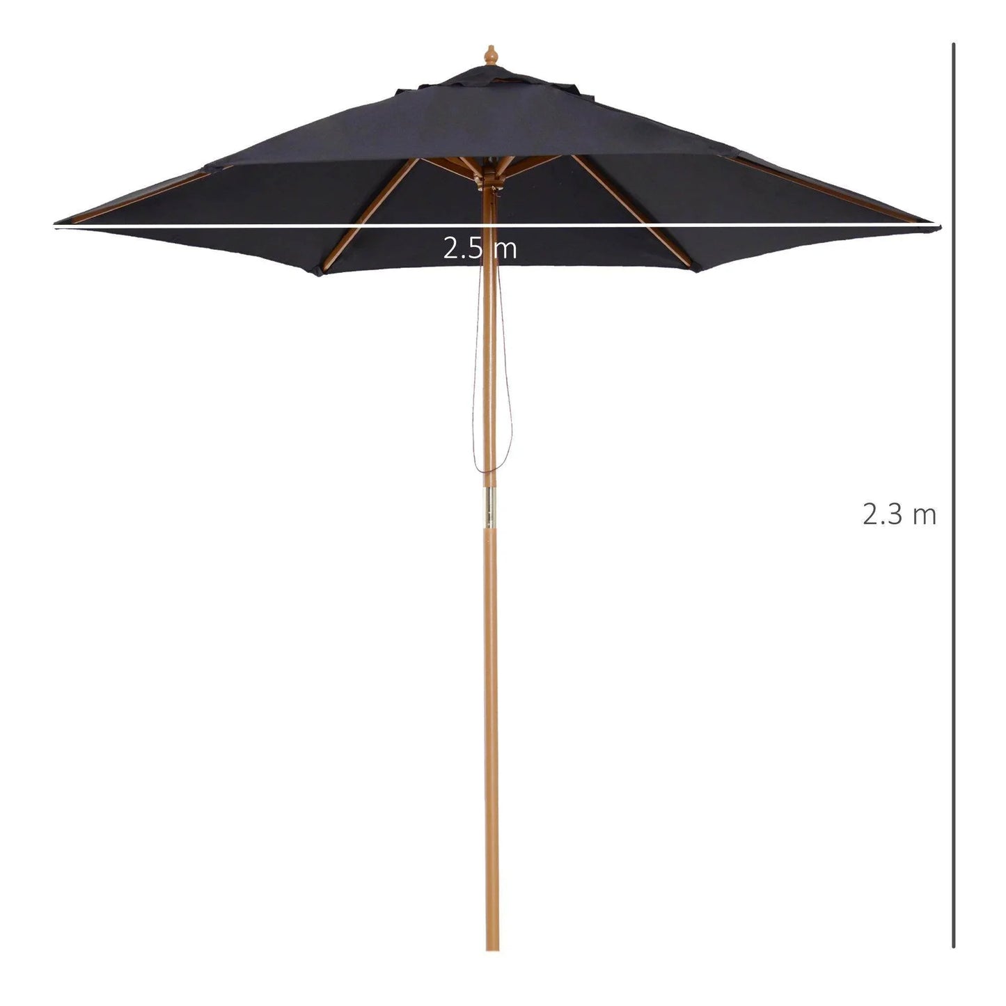 2.5m black wooden garden patio parasol umbrella with 2.3m height, outdoor shade at ALL4U RETAILER LTD
