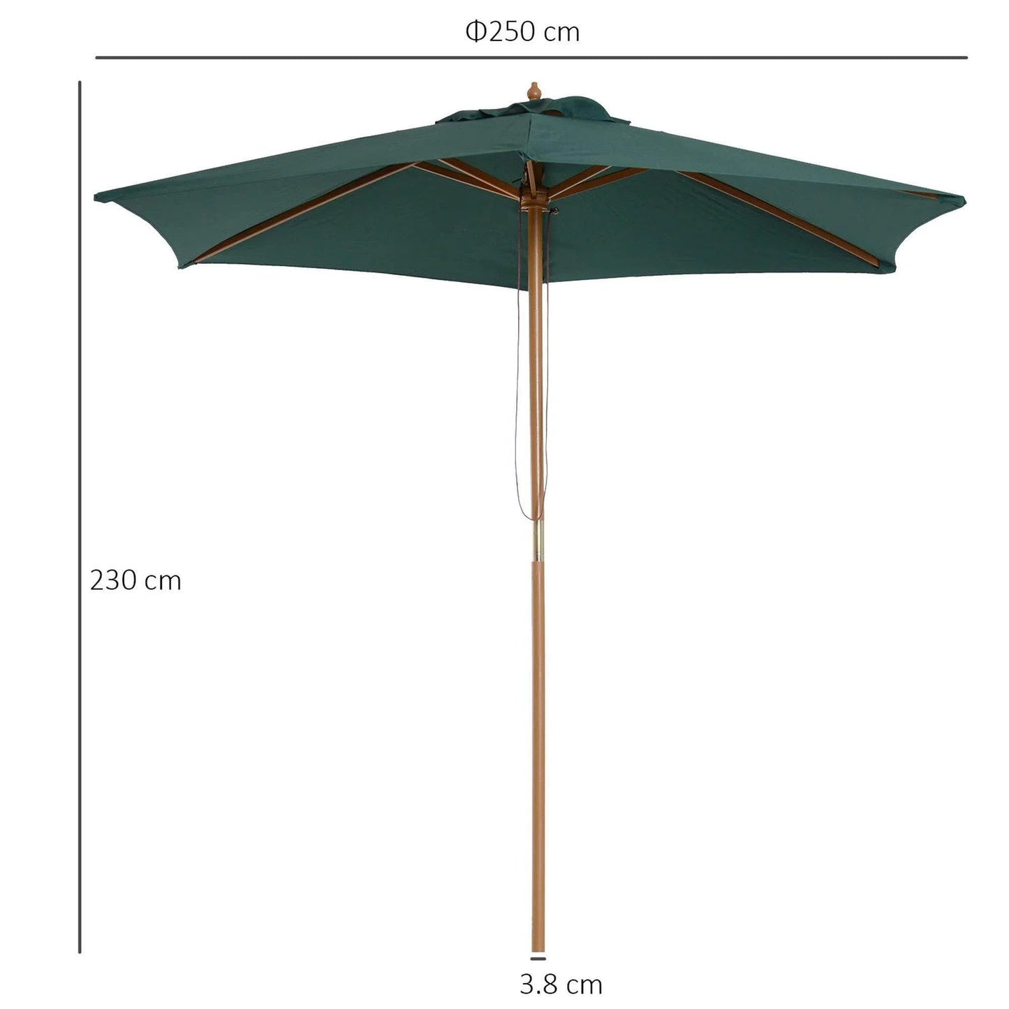 Outsunny 2.5m wooden garden patio parasol umbrella in dark green with size dimensions, ideal for outdoor shade from ALL4U RETAILER LTD.