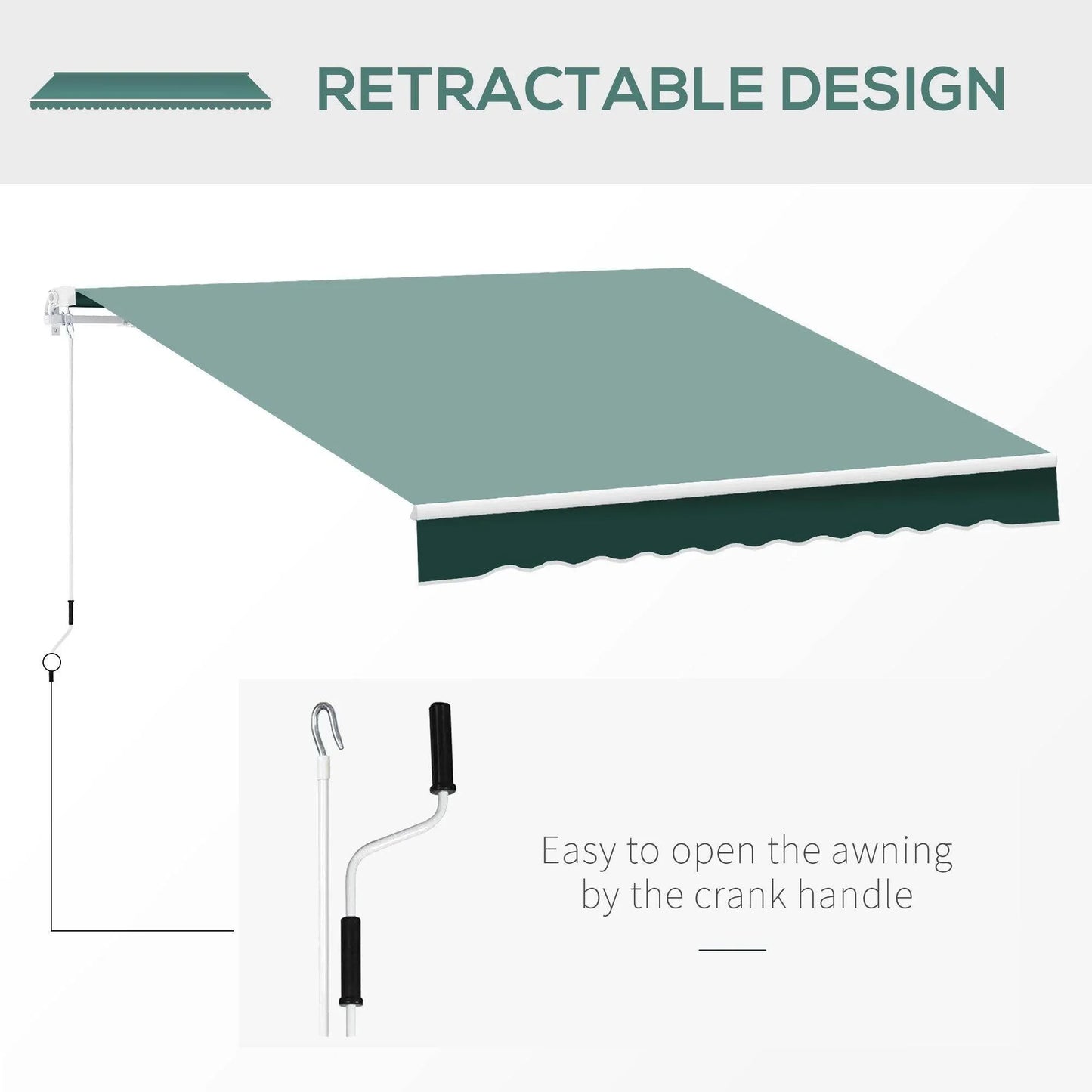 Green manual retractable awning with crank handle for home and garden at ALL4U RETAILER LTD.