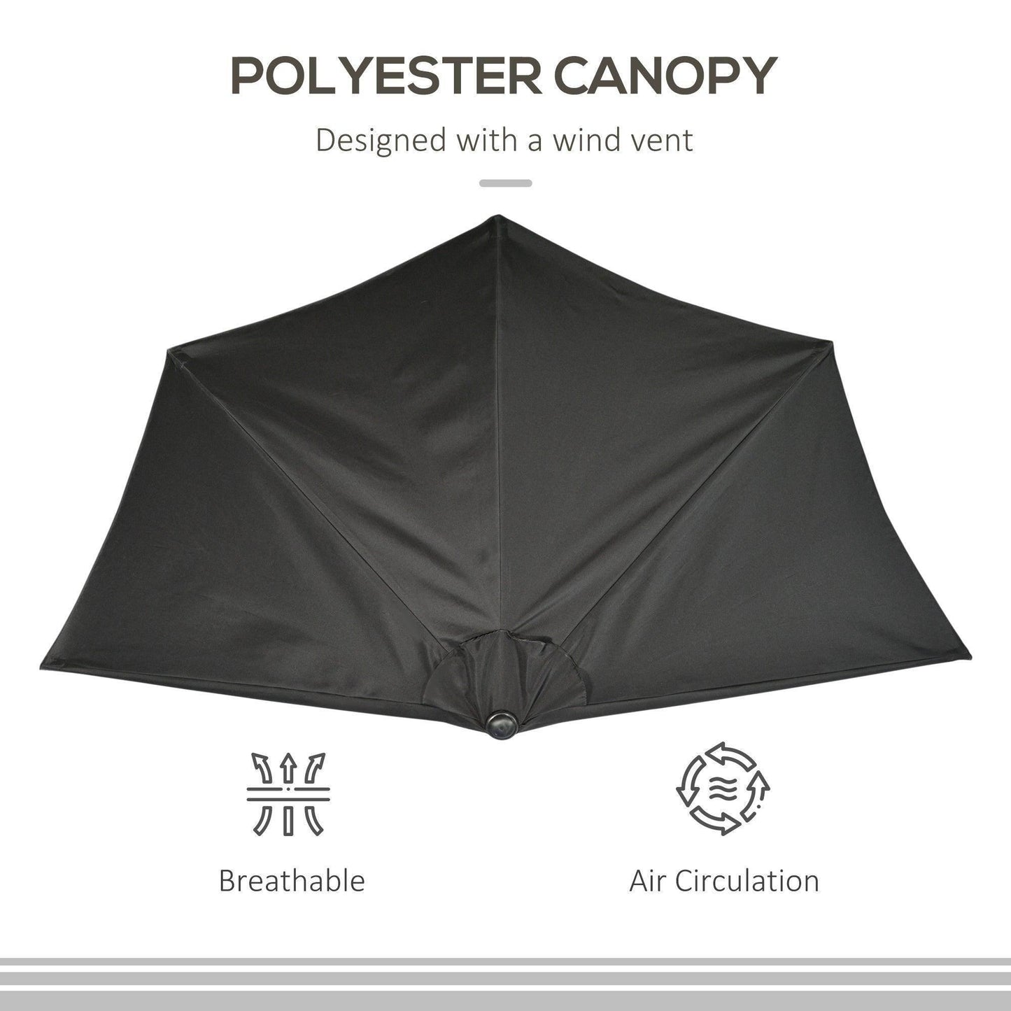 Outsunny 2.7m Half Balcony Umbrella - Black - ALL4U RETAILER LTD