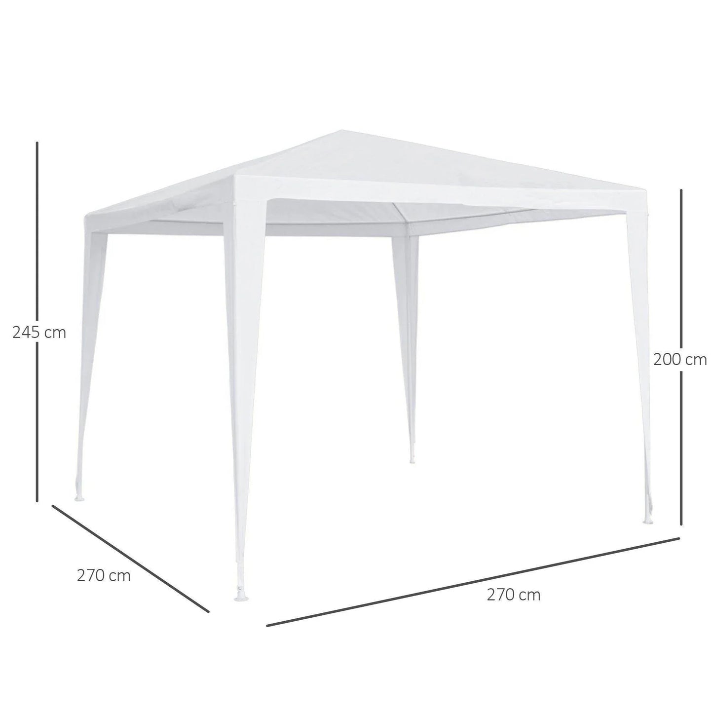 White 2.7m x 2.7m garden gazebo with measurements, outdoor shelter from ALL4U RETAILER LTD