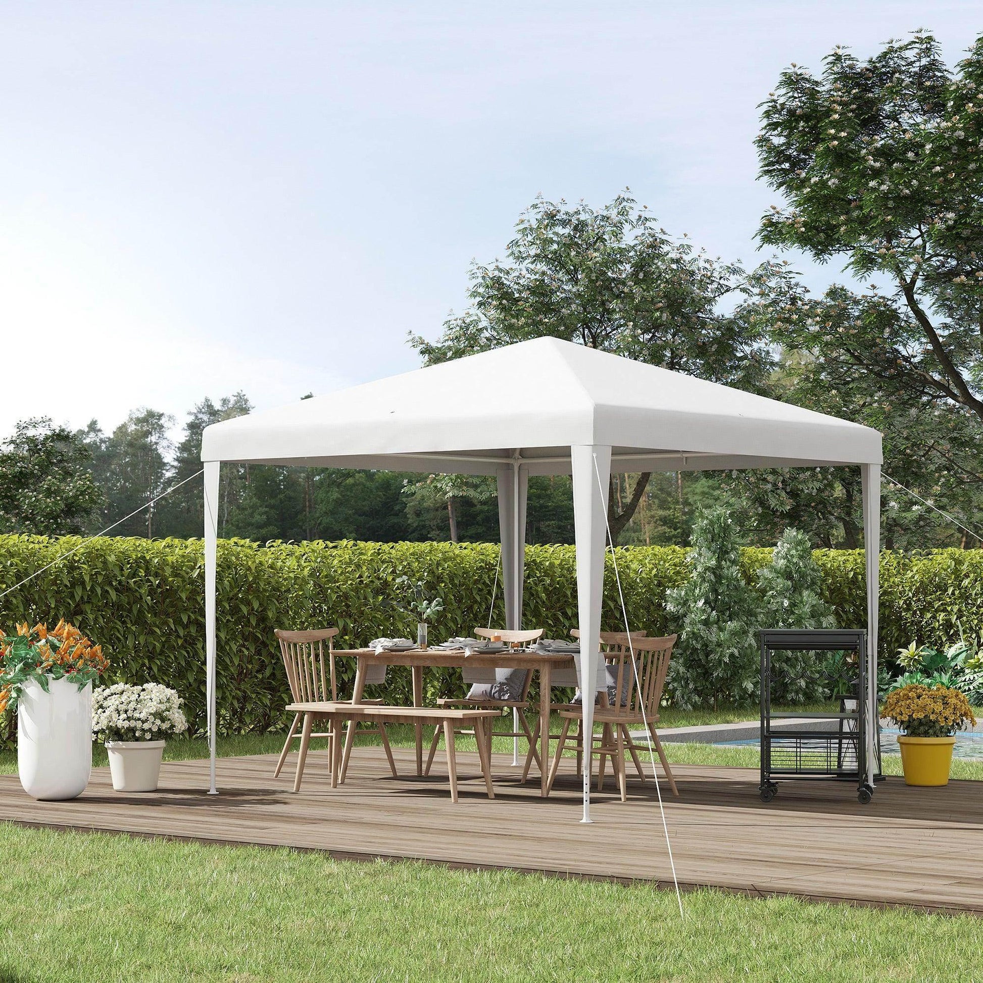 White garden gazebo on wooden deck with outdoor dining set and potted plants, ALL4U RETAILER LTD