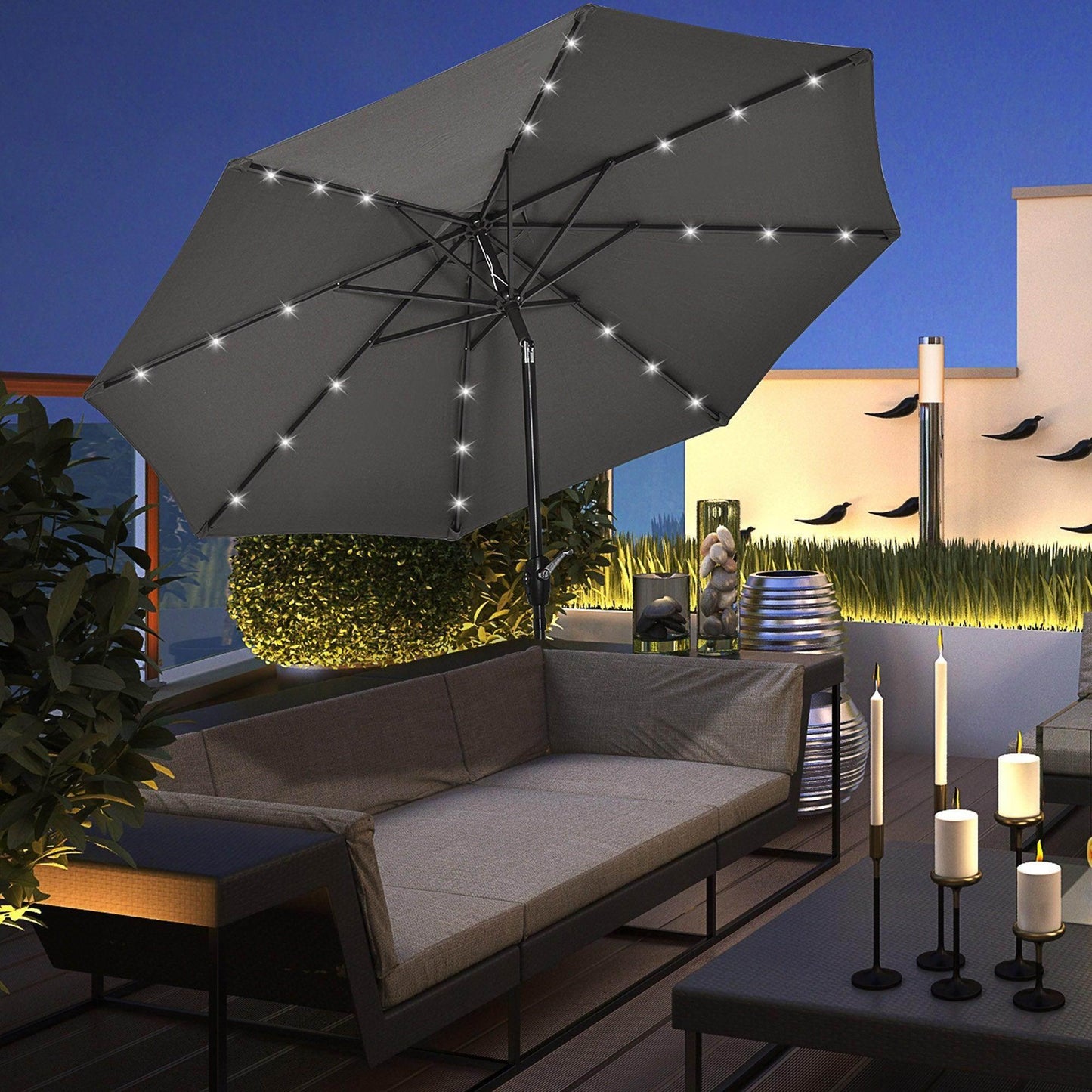 Outsunny 24 LED Light Outdoor Sun Umbrella - ALL4U RETAILER LTD
