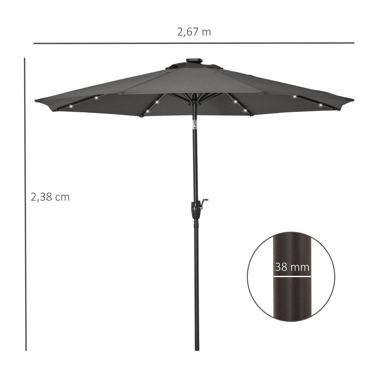 Outsunny 24 LED Light Outdoor Sun Umbrella - ALL4U RETAILER LTD